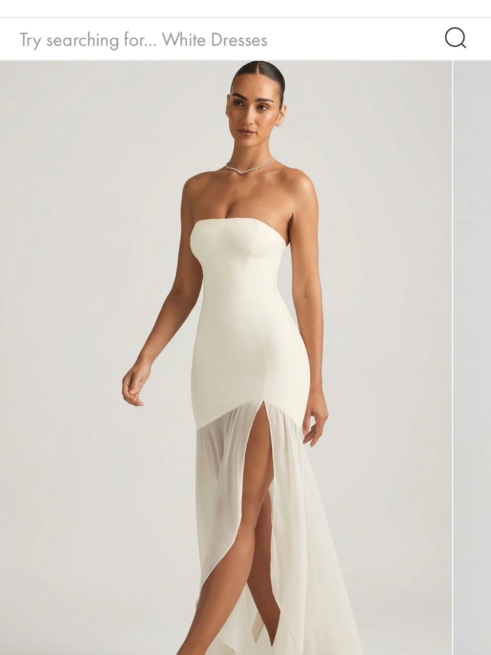 Oh Polly Strapless Cream Mermaid Gown with Sheer Split Skirt